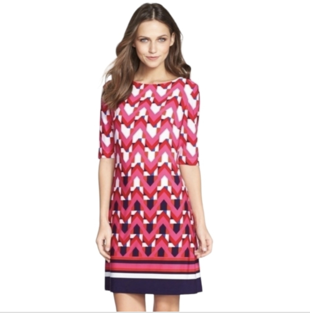 Eliza J Womens Dress Pink Coquette Milkmaid Bright Colorful Geometric Pattern 12